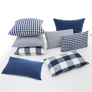 New Plaid Striped Polyester Cotton Cushion Cover Pillow Case Navy Blue Pillow Cover Cushion Cover Solid Navy Blue Striped Design Chair Sofa Home Decor Throw Pillow Cover