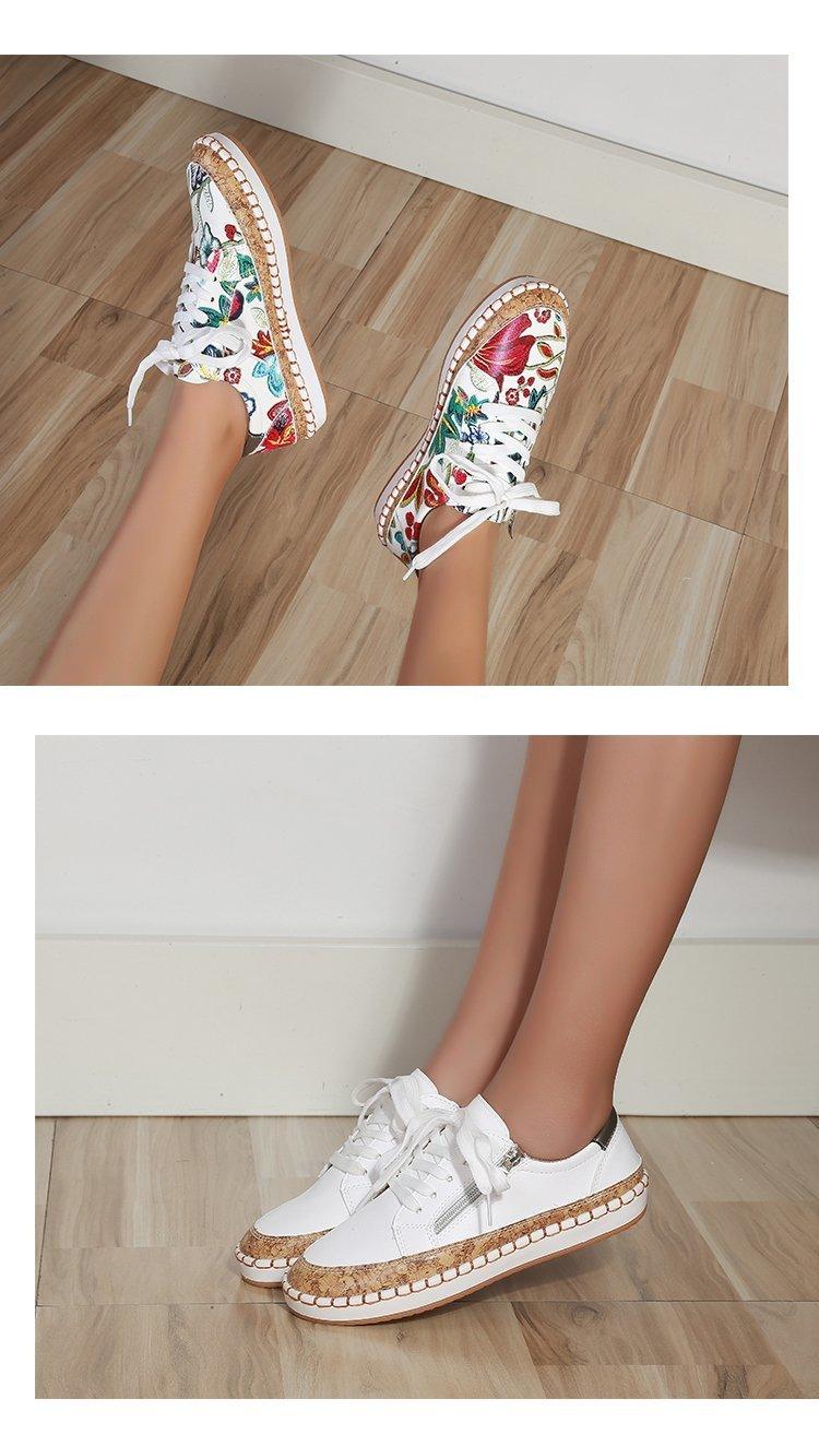 New Popular Womens Shoes Colorful Beautiful Flower Printing Shoes Lace-up Flat Women's Casual Womens Sneakers High-Quality Women's White Sports Casual Couple Shoes Summer Trainers Walking Sneakers