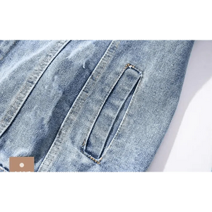 New Sizzling Women's Denim Jacket Fashionable Streetwear Letter Stylish Chic Printed Ripped Holes Jean Patchwork Jeans Female Coat