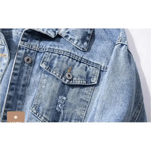 New Sizzling Women's Denim Jacket Fashionable Streetwear Letter Stylish Chic Printed Ripped Holes Jean Patchwork Jeans Female Coat