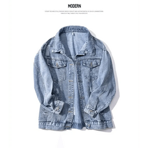 New Sizzling Women's Denim Jacket Fashionable Streetwear Letter Stylish Chic Printed Ripped Holes Jean Patchwork Jeans Female Coat