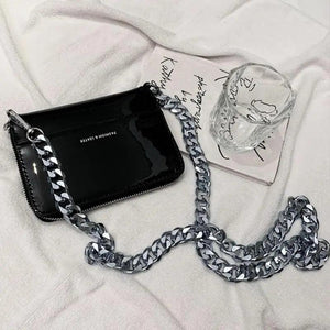 New Sparkling Thick Metal Chain Shoulder Bag Bike Wallet, Mini Bag, Coin Purse. Fashionable Women Pack Leather Crossbody Bags