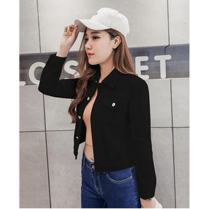 New Stunning Long Sleeve Winter Slim White Black Jeans Top For Women Solid Denim Jacket Women Short Overcoat For Ladies