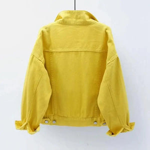 New Stunning Women's Plus Size Denim Jacket Spring Autumn Short Coat Pink Jean Jackets Casual Tops Purple Yellow White Loose Outerwear