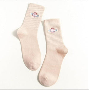Combed Out Of Pure Cotton Socks Autumn Cute Japanese Harajuku Planet Magic Array Embroidery Long Socks Korean Style Kawaii Girls Socks For Men And Women