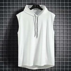 New Summer Men's Muscle Hoodie Vest Sleeveless Bodybuilding Gym Workout Fitness Shirt Summer Men's Running Vest Compression Tights Gym Tank Tops Quick Dry Sleeveless Sports Shirt Men Fitness Tanks