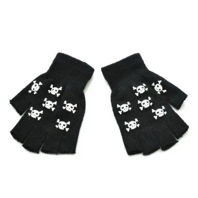 New TrendyHalf Finger Gloves Glow  Dark Fingerless Stretch Knitted Winter Mittens Men/Women's Skeleton Pattern Knit Gloves Fingerless Gloves