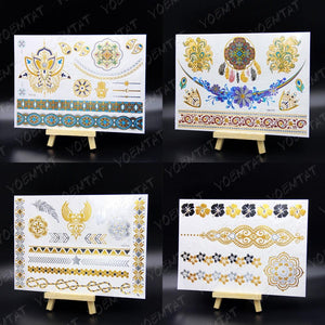 New Waterproof Temporary Tattoo Sticker Golden Silver Flower Jewelry Flash Fashion Different Design Tattoos For Womens