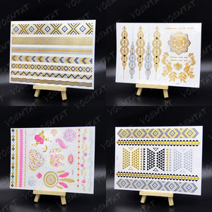 New Waterproof Temporary Tattoo Sticker Golden Silver Flower Jewelry Flash Fashion Different Design Tattoos For Womens