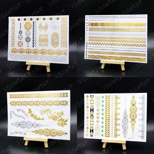 New Waterproof Temporary Tattoo Sticker Golden Silver Flower Jewelry Flash Fashion Different Design Tattoos For Womens