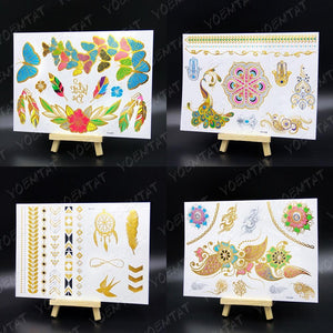 New Waterproof Temporary Tattoo Sticker Golden Silver Flower Jewelry Flash Fashion Different Design Tattoos For Womens