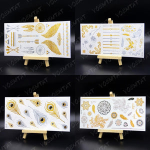 New Waterproof Temporary Tattoo Sticker Golden Silver Flower Jewelry Flash Fashion Different Design Tattoos For Womens