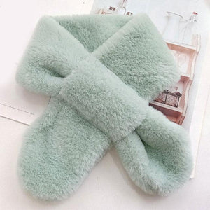 New Winter Solid Color Warm Thicken Soft Collar Scarf Faux Rabbit Fur Neckerchief Plush Warm Hot Scarfs Cross Collar Scarf Shawl Solid With Pearl Elegant For Women