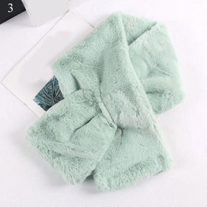 New Winter Solid Color Warm Thicken Soft Collar Scarf Faux Rabbit Fur Neckerchief Plush Warm Hot Scarfs Cross Collar Scarf Shawl Solid With Pearl Elegant For Women