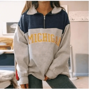 New Winter Women Sweatshirts Vintage Streetwear Letter Printed Hoodies Women Loose Sweatshirt Plus Fleece Keep Warm Men's Letters Embroidered Sleeve Quarter Fleece Vintage Pullover Sweatshirt