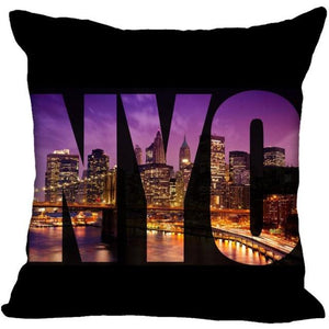 New York Pillow Cover Square Cushion Cover Christmas Zippered Pillow Case for Sofa Bed Home Decor 40*40cm,45*45cm(One Side)