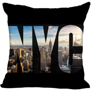New York Pillow Cover Square Cushion Cover Christmas Zippered Pillow Case for Sofa Bed Home Decor 40*40cm,45*45cm(One Side)