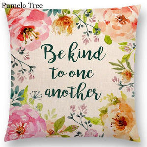 Newest Floral Quotes Decorative Pillow Covers Fresh Flowers Garland Inspirational Words Decorative Cotton Linen Throw Pillow Cushion Covers And Gifts For Women Daughter Mum Best Friend Birthday Home Decorations