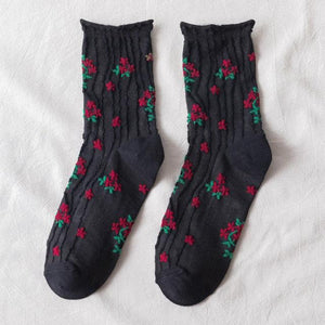News Fashion Floral Print Women's Socks Harajuku Vintage Streetwear Crew Socks Kawaii Cute Cotton Long Sock Winter Warm Socks For Men And Women