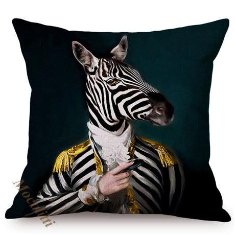 Nordic Art Posters Style Pillow Covers Decorative Cushion Cover Zebra Giraffe Elephant Horse Fashion Animal Wearing Hat Sofa Throw Pillow Case