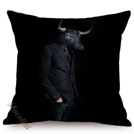 Nordic Art Posters Style Pillow Covers Decorative Cushion Cover Zebra Giraffe Elephant Horse Fashion Animal Wearing Hat Sofa Throw Pillow Case