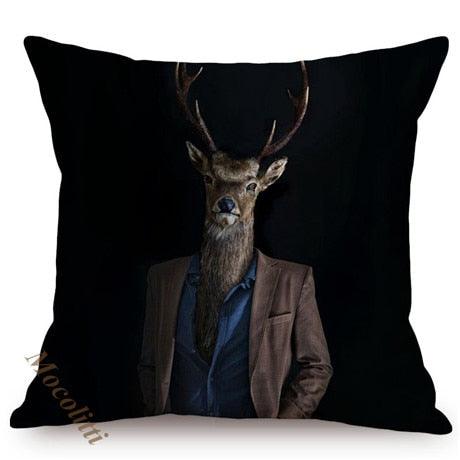 Nordic Art Posters Style Pillow Covers Decorative Cushion Cover Zebra Giraffe Elephant Horse Fashion Animal Wearing Hat Sofa Throw Pillow Case