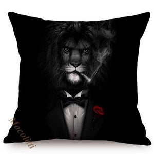 Nordic Art Posters Style Pillow Covers Decorative Cushion Cover Zebra Giraffe Elephant Horse Fashion Animal Wearing Hat Sofa Throw Pillow Case