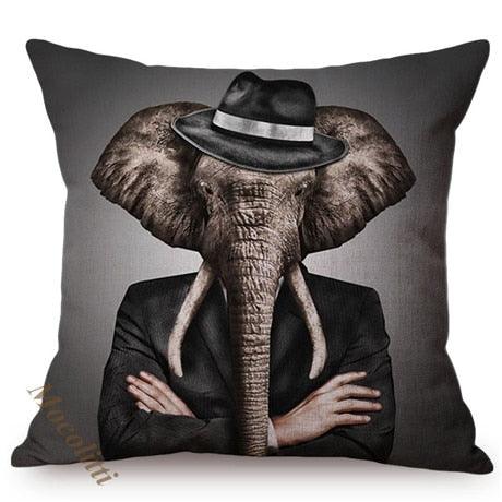 Nordic Art Posters Style Pillow Covers Decorative Cushion Cover Zebra Giraffe Elephant Horse Fashion Animal Wearing Hat Sofa Throw Pillow Case