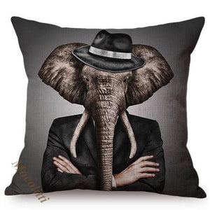 Nordic Art Posters Style Pillow Covers Decorative Cushion Cover Zebra Giraffe Elephant Horse Fashion Animal Wearing Hat Sofa Throw Pillow Case