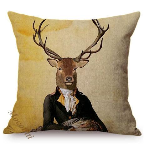 Nordic Art Posters Style Pillow Covers Decorative Cushion Cover Zebra Giraffe Elephant Horse Fashion Animal Wearing Hat Sofa Throw Pillow Case