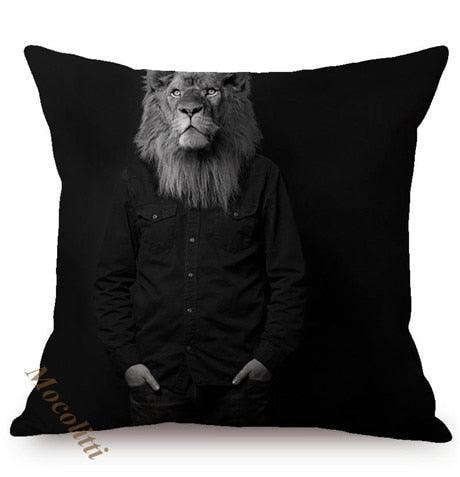 Nordic Art Posters Style Pillow Covers Decorative Cushion Cover Zebra Giraffe Elephant Horse Fashion Animal Wearing Hat Sofa Throw Pillow Case