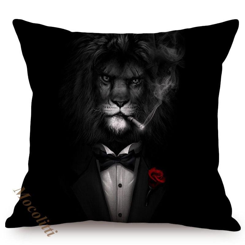 Nordic Art Posters Style Pillow Covers Decorative Cushion Cover Zebra Giraffe Elephant Horse Fashion Animal Wearing Hat Sofa Throw Pillow Case