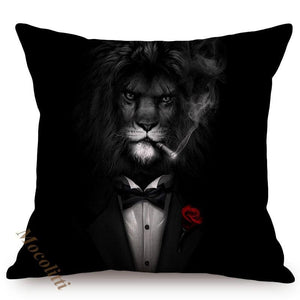 Nordic Art Posters Style Pillow Covers Decorative Cushion Cover Zebra Giraffe Elephant Horse Fashion Animal Wearing Hat Sofa Throw Pillow Case