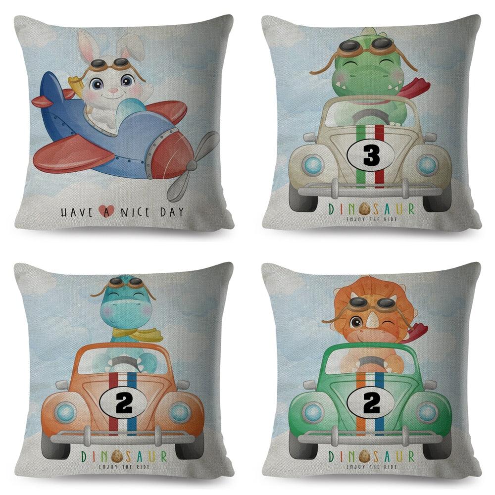 Nordic Style Pillow Cover Cute Cartoon Animal Drive Dinosaur Car Polyester Cotton Cushion Cover For Sofa Home Kids Room Throw Pillow Case Cover Dinosaur Cartoon Gray Soft Pillow Case For Decorative Bedroom Livingroom Sofa Farm House Cushion Covers