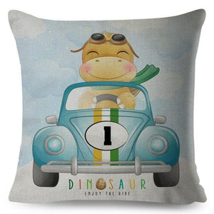 Nordic Style Pillow Cover Cute Cartoon Animal Drive Dinosaur Car Polyester Cotton Cushion Cover For Sofa Home Kids Room Throw Pillow Case Cover Dinosaur Cartoon Gray Soft Pillow Case For Decorative Bedroom Livingroom Sofa Farm House Cushion Covers