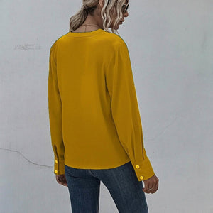 Notched Neck Pleated Decoration Blouse