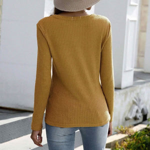 Notched Waffle Knit Solid Tee