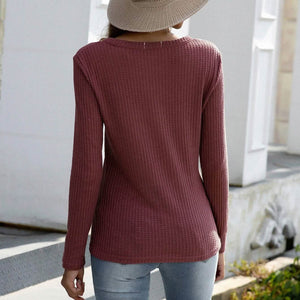 Notched Waffle Knit Solid Tee