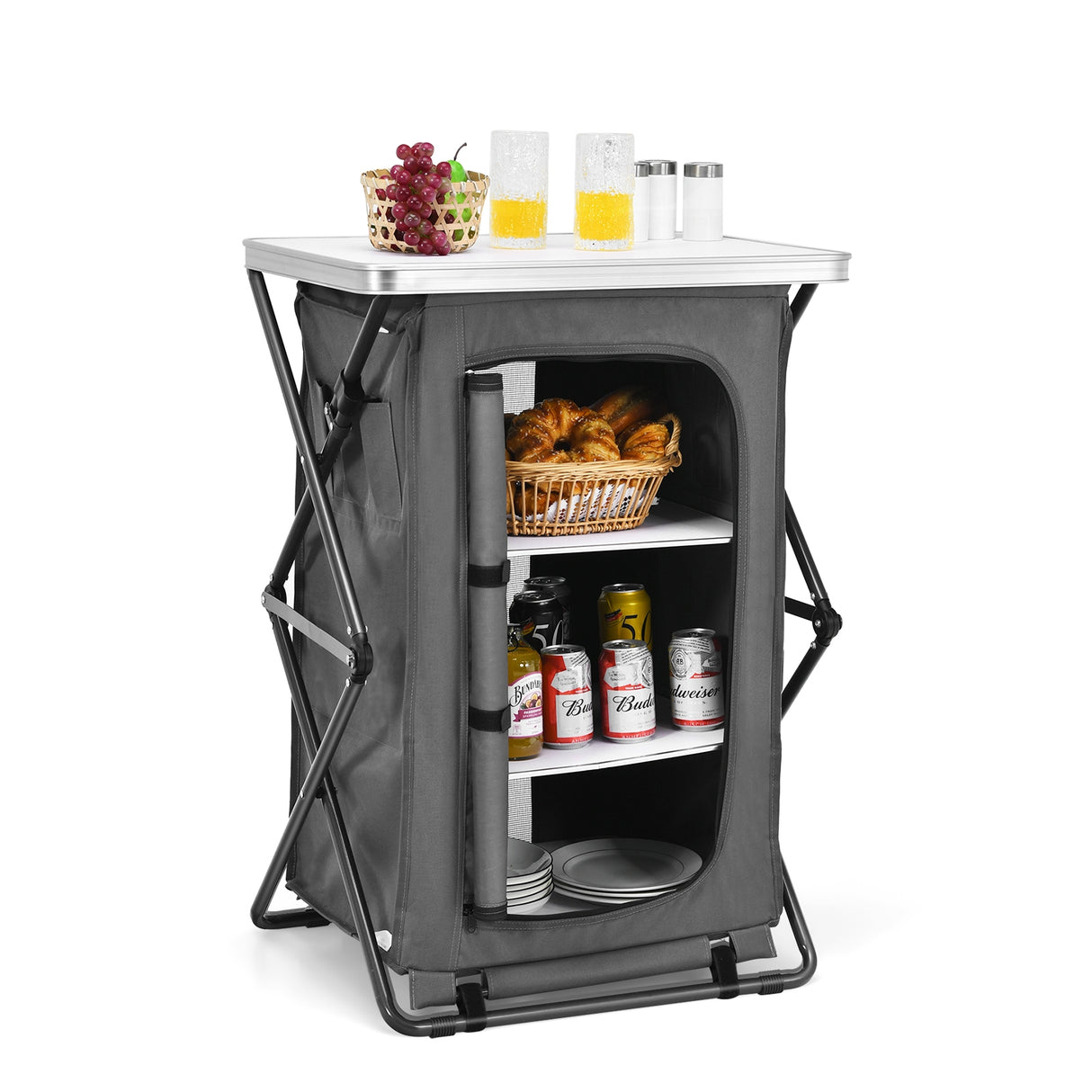 Folding Camping Storage Cabinet with 3 Shelves and Carry Bag-M