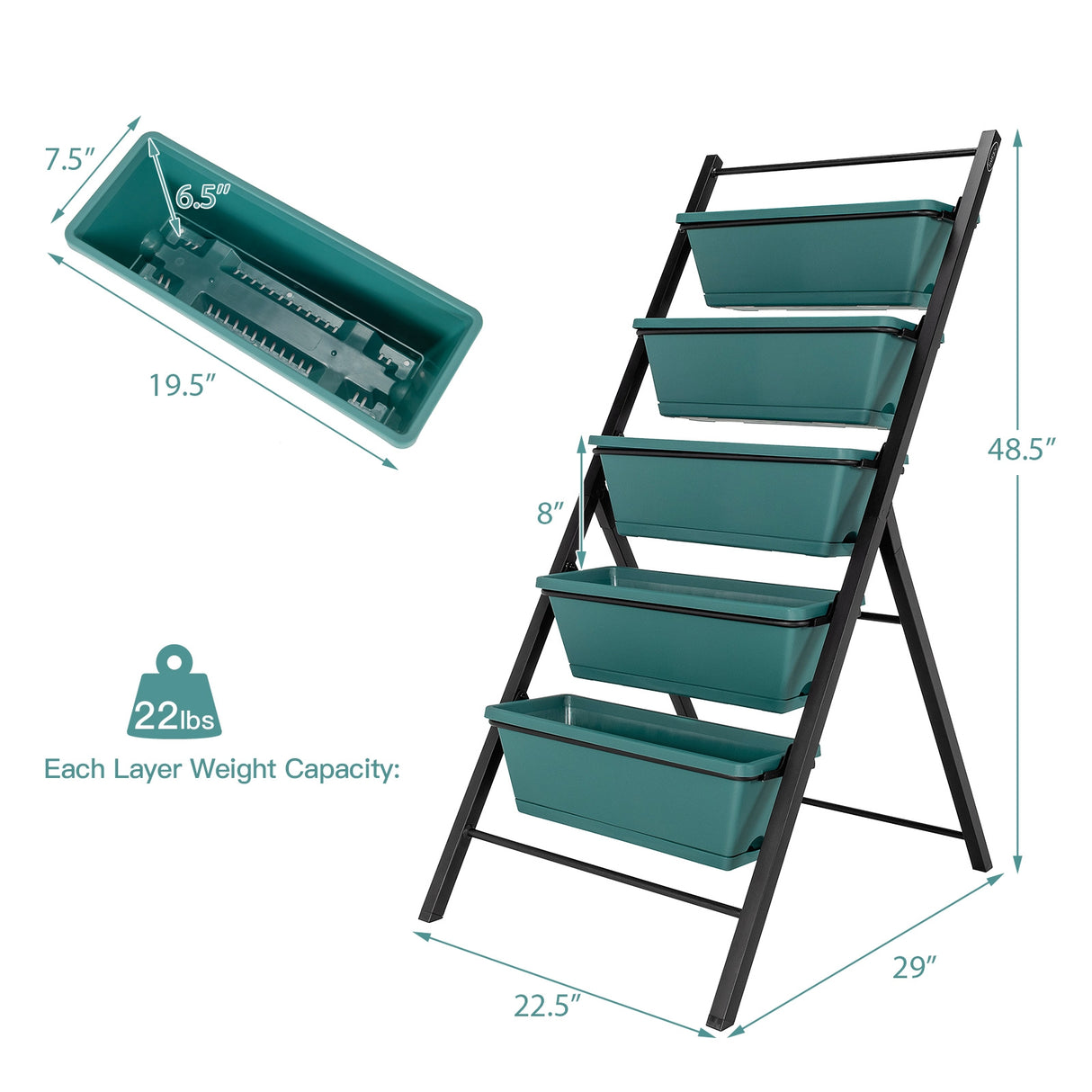5-tier Vertical Garden Planter Box Elevated Raised Bed with 5 Container-Brown