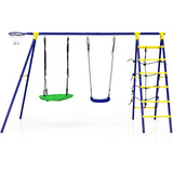 5-In-1 Outdoor Kids Swing Set with A-Shaped Metal Frame and Ground Stake