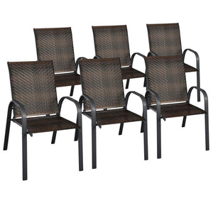 Set of 6 Outdoor PE Wicker Stackable Chairs with Sturdy Steel Frame-Gray