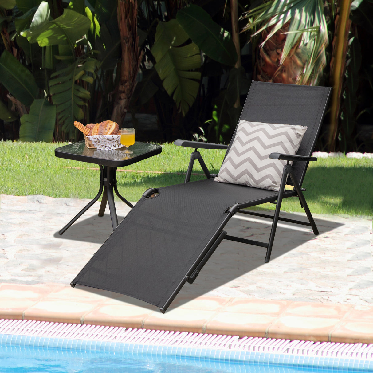 Patio Foldable Chaise Lounge Chair with Backrest and Footrest-Brown