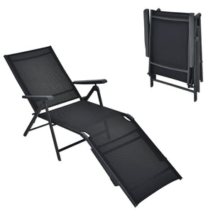 Patio Foldable Chaise Lounge Chair with Backrest and Footrest-Brown
