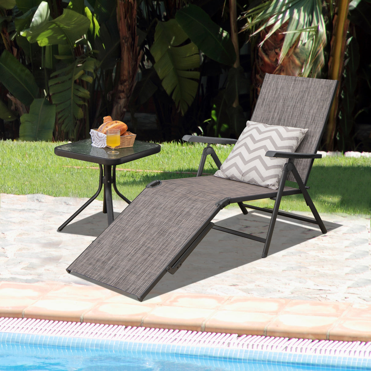 Patio Foldable Chaise Lounge Chair with Backrest and Footrest-Brown
