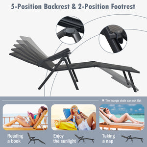 Patio Foldable Chaise Lounge Chair with Backrest and Footrest-Brown
