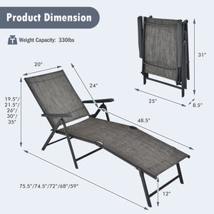 Patio Foldable Chaise Lounge Chair with Backrest and Footrest-Brown