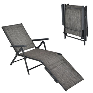 Patio Foldable Chaise Lounge Chair with Backrest and Footrest-Brown