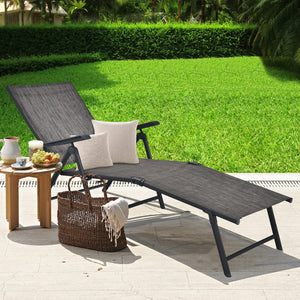Patio Foldable Chaise Lounge Chair with Backrest and Footrest-Brown