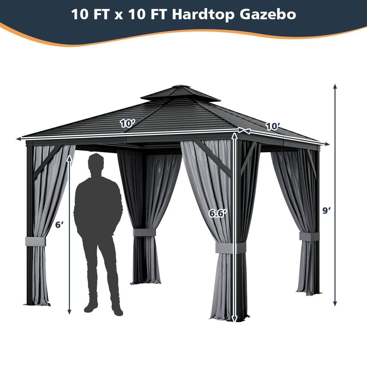 10 x 10 Feet Double-Top Hardtop Gazebo with Galvanized Steel Roof-Gray by DirectDeals